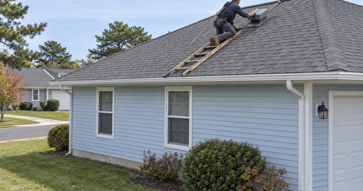 Roof work on a detached one-story home in Silver Ridge, ahead of a sale.