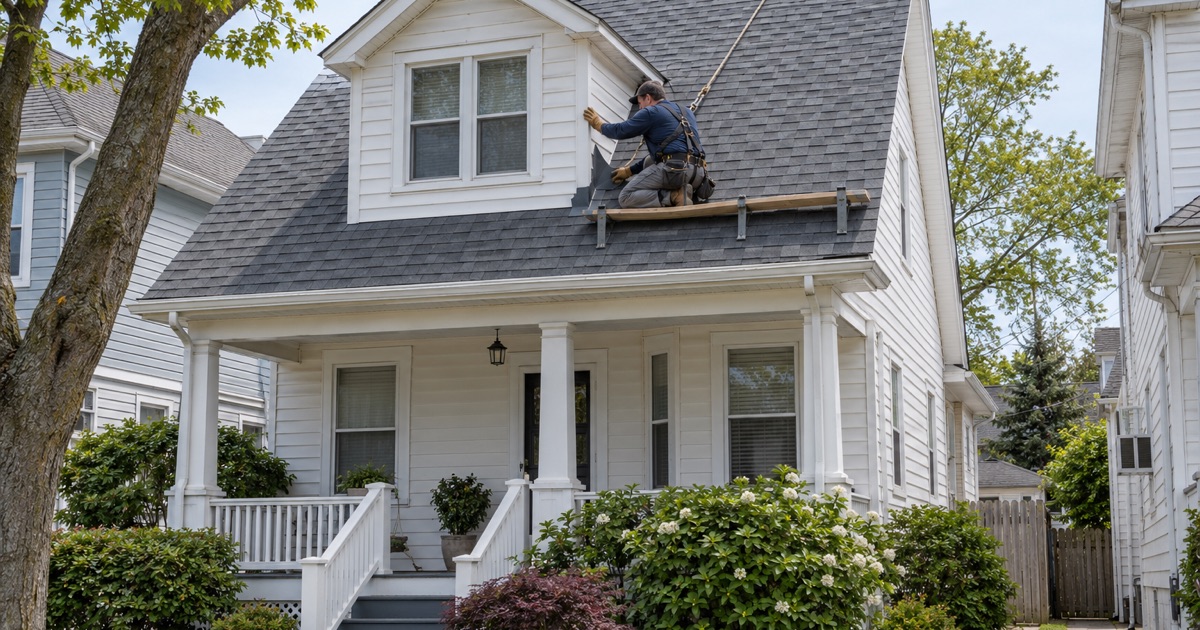 A like-for-like re-roof on an older frame house in Tinton Falls.